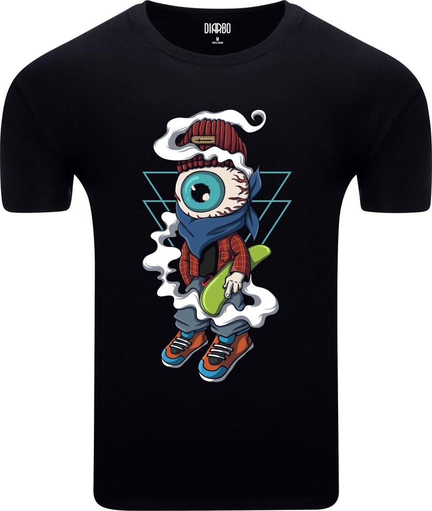 Diarbo Herren T-Shirt mit Skateboard Druck One Eye Skateboarder Schwarz Gr.M
