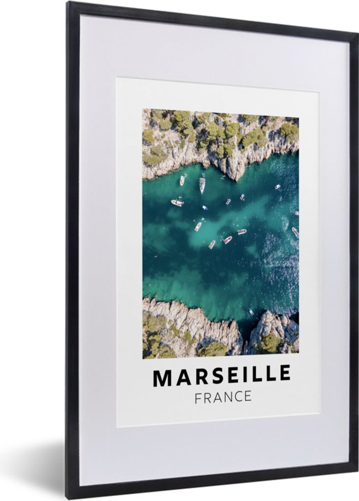 MuchoWow Gerahmtes Poster Frankreich - Marseille - Boot 40x60 cm - Poster mit Schwarzem Bilderrahmen Wandposter Rahmen Foto Bilder - Poster in Ra...