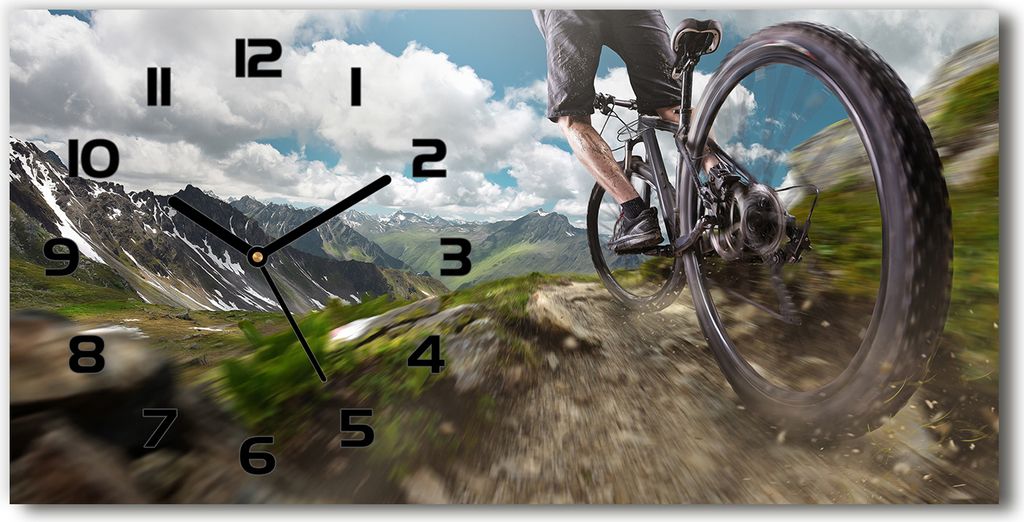 Wanduhr aus Glas – 60x30 cm - Glasbild - Glasuhr - Gehärtetes Glas - schwarze-zeiger - Mountainbiking