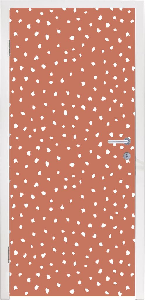 MuchoWow Türtapete Selbstklebende Türfolie Tupfen - Orange - Weiß 95x215 cm Türposter Türaufkleber Klebefolie Türklebefolie - Tür Tapete -...