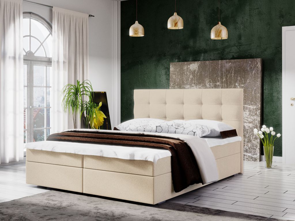 FEDVE Boxspringbett Kolumbo Doppelbett Bett mit Bettkasten und Topper 140x200 cm Matratze H3