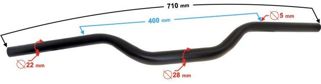 Mopedlenker FR 2, Stahl Schwarz, Gesamtlänge 710 mm, Außendurchmesser 22/28 mm