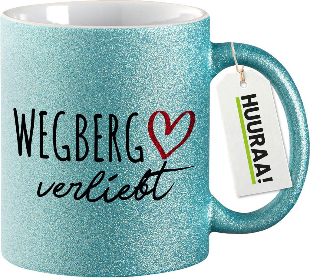 Huuraa Glitzertasse Wegberg verliebt 330ml Blau Keramik Kaffeebecher Geschenkidee