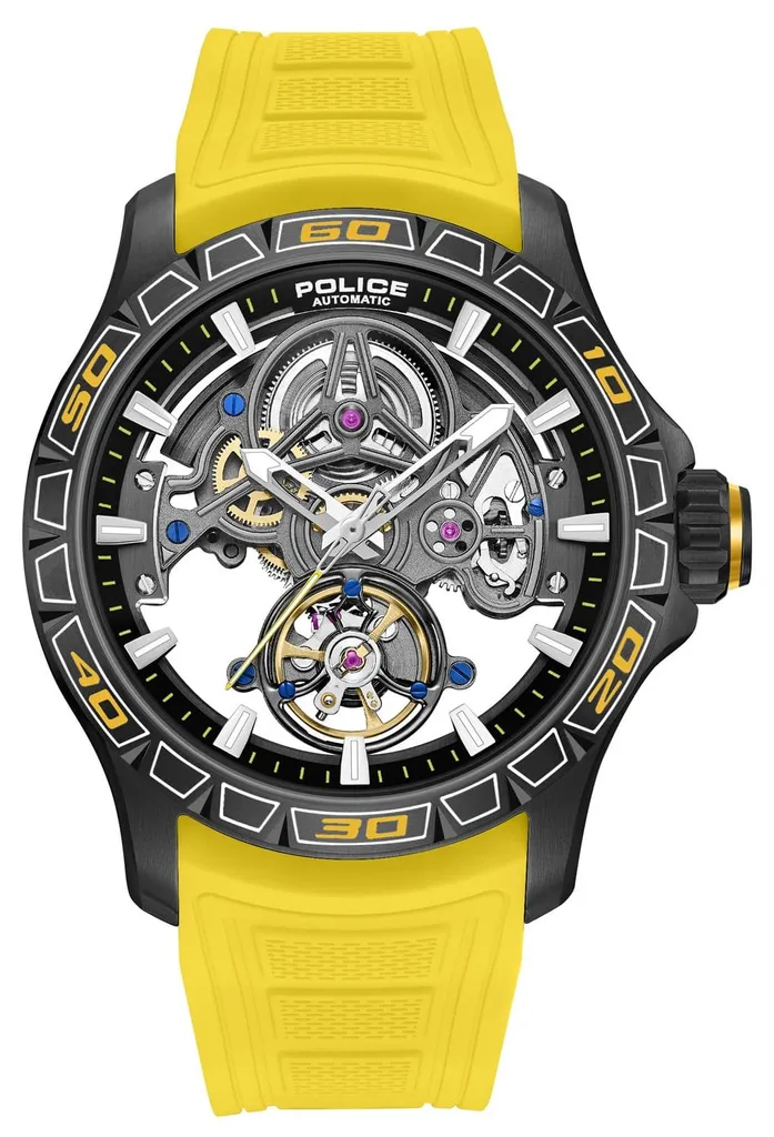 Montre squelette automatique pour homme Police Spirit avec bracelet cuir