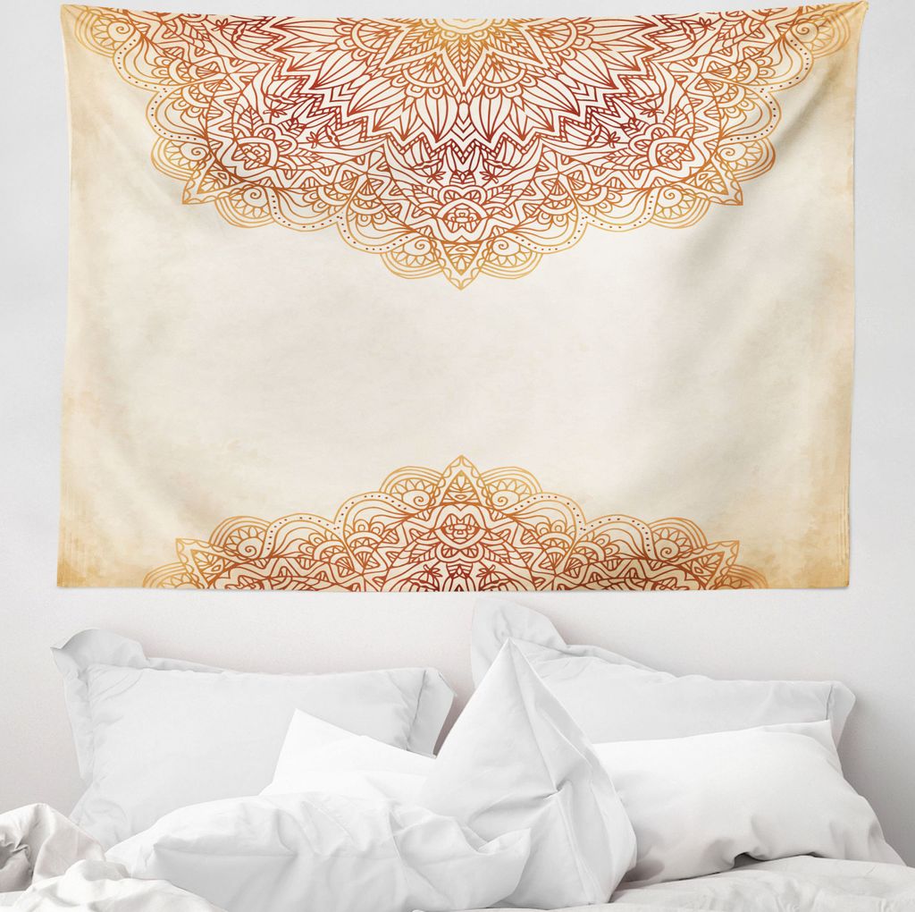 ABAKUHAUS Mandala Wandteppich, Oriental Klassiker aus Weiches Mikrofaser Stoff Waschbar ohne Verblassen Digitaldruck, 150 x 110 cm, Beige