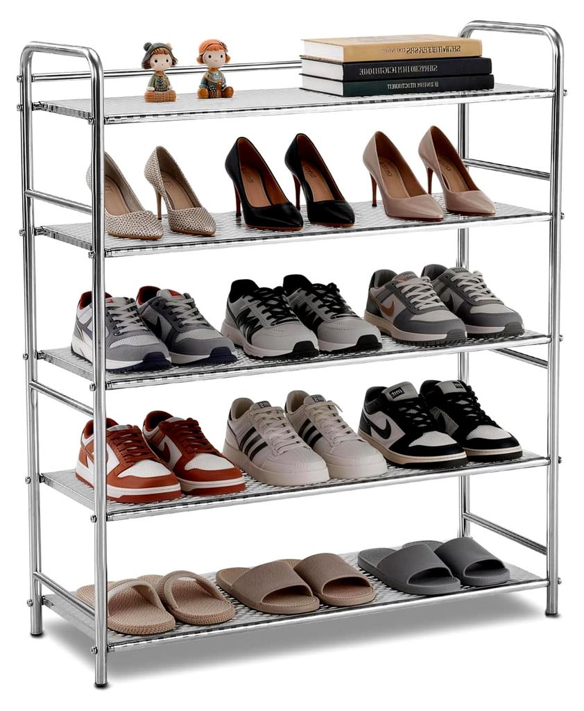 Metall Schuhregal (5 Etagen), schmales offenes Schuhregal für Flure, Schlafzimmer, Kleiderschränke, Garagen usw.