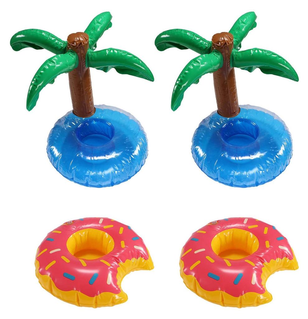 4er Set aufblasbare Pool Getränkehalter Donut Palme Produktbild 