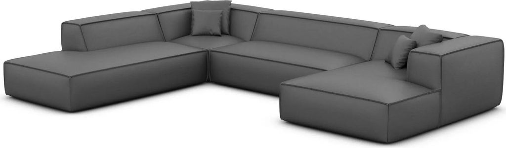 Kunstleder U-Form XXL Lounge Wohnlandschaft Arelia Dunkelgrau Rechts