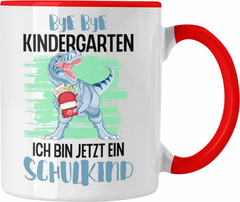 Trendation - Einschulung Junge Dino Geschenk für Schultüte Füllung Tasse Schulstart 1. Schultag Schuleinführung Schulanfang Geschenkidee Schulk...