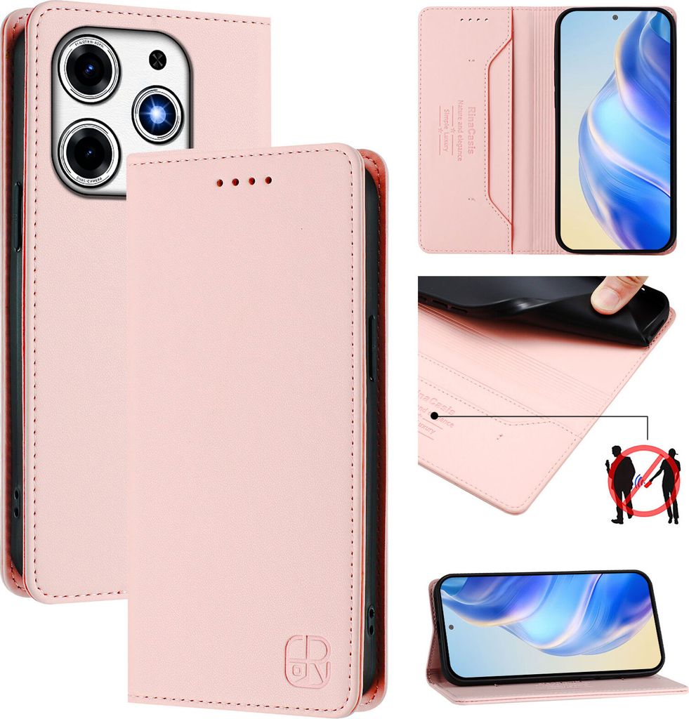 Lederhülle für Tecno Spark 10 Pro Magic Hülle Flip Brieftasche Kartenfächern Ständer Schutzhülle Pink
