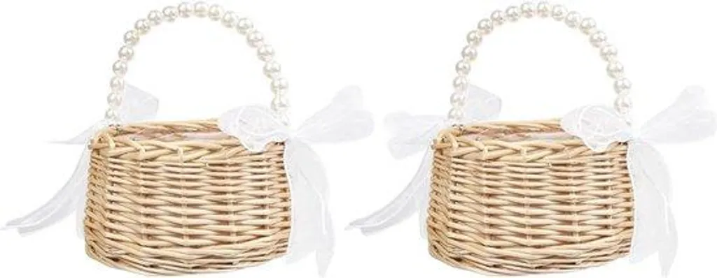Lot de 2 Paniers à Fleurs en Osier Naturel avec Poignée pour Jardin