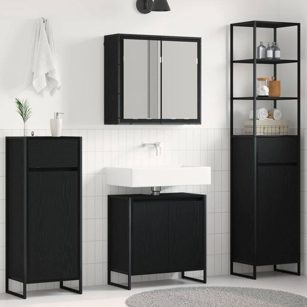 Maison Exclusive - Badezimmermöbel-Set mit Tür Schwarz Eichen-Optik Holzwerkstoff