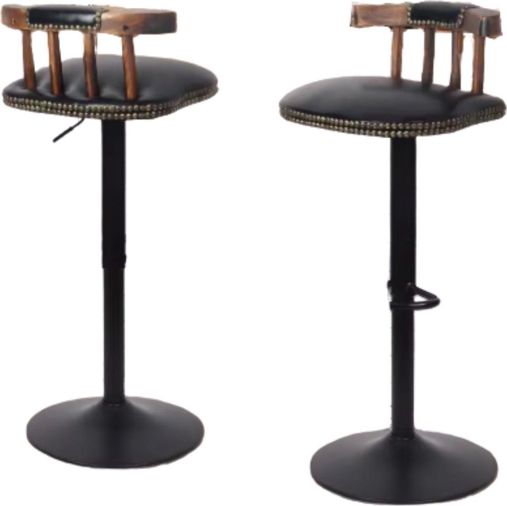 Retro Barhocker – 2er set – Höhenverstellbar & Drehbar – Barhocker mit Rückenlehne – Schwarz – Kunstleder – Holz- & Metallrahmen