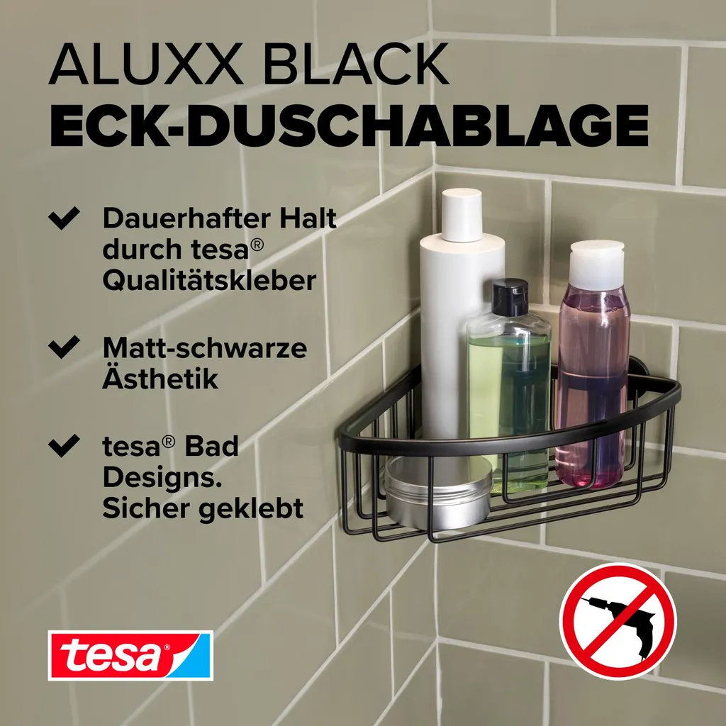 Serviteur de douche tesa ALUXX noir mat avec technologie auto-adhésive - 2