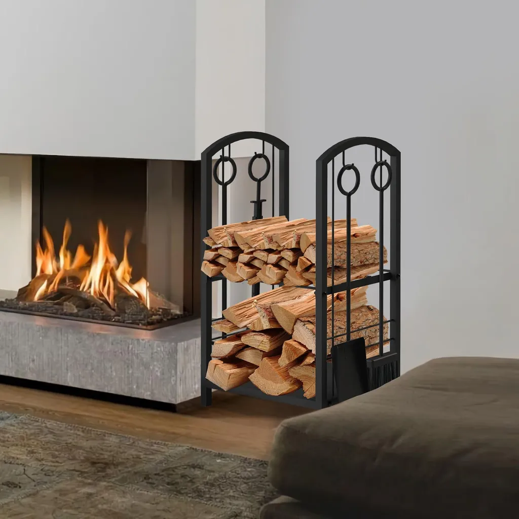 Fini le désordre avec ce range-bûches 72 cm en métal et son serviteur - 9