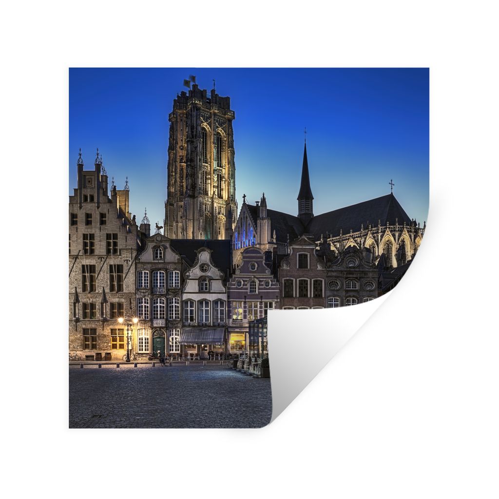 MuchoWow Wandtattoo Wandsticker Wandaufkleber Marktplatz - Lampe - Mechelen 80x80 cm Selbstklebend und Repositionierbar - Wierderverwendbar - Sel...