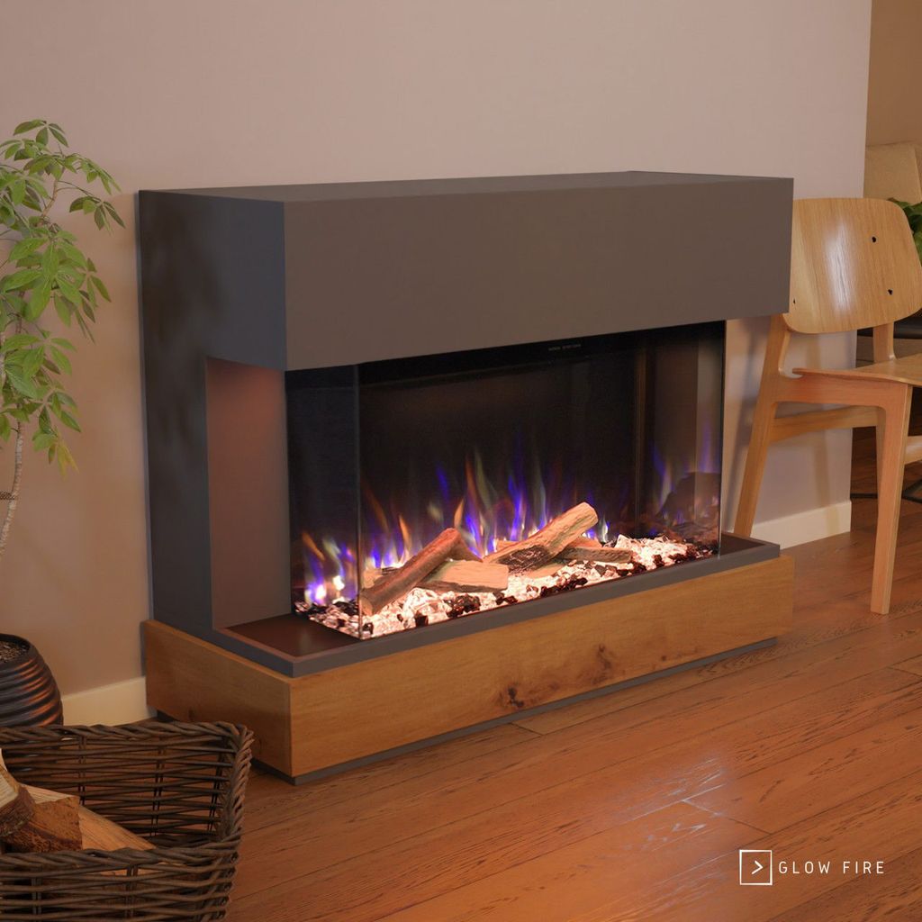 Glow Fire Elektrokamin 'Curie' | LED Standkamin in grau mit Heizung (1500 W) | HxBxT: 114x89x41,5cm