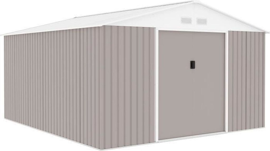 Gartenhaus aus Metall, 12,99 m² – 340 x 382 x 210 cm – inklusive Verankerungsset – Taupe