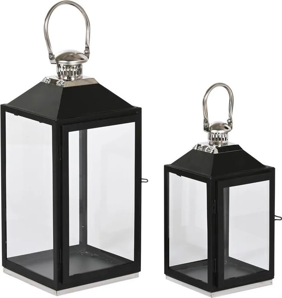 Lanterne d'Ambiance Home ESPRIT Noir Argent pour Salon et Entrée - 2 pcs