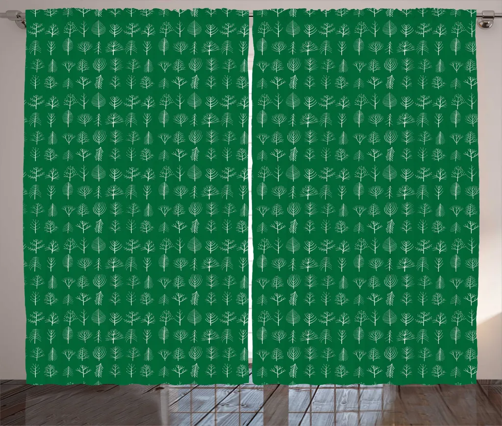 ABAKUHAUS Rideau Rustique Arbres Griffonnés Vert et Blanc 280 x 225 cm