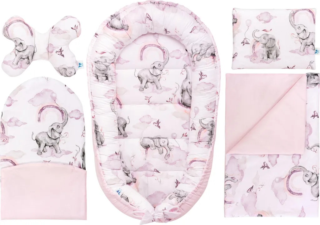 Réducteur de Lit Bébé Anti-Tête Plate Set 5 Accessoires en Coton Rose