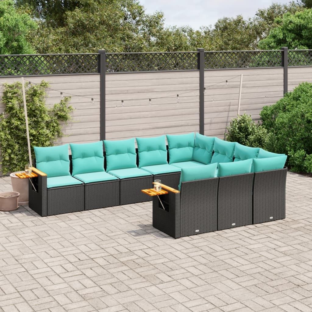 Maison Exclusive - 10-tlg. Garten-Sofagarnitur mit Kissen Schwarz Poly Rattan