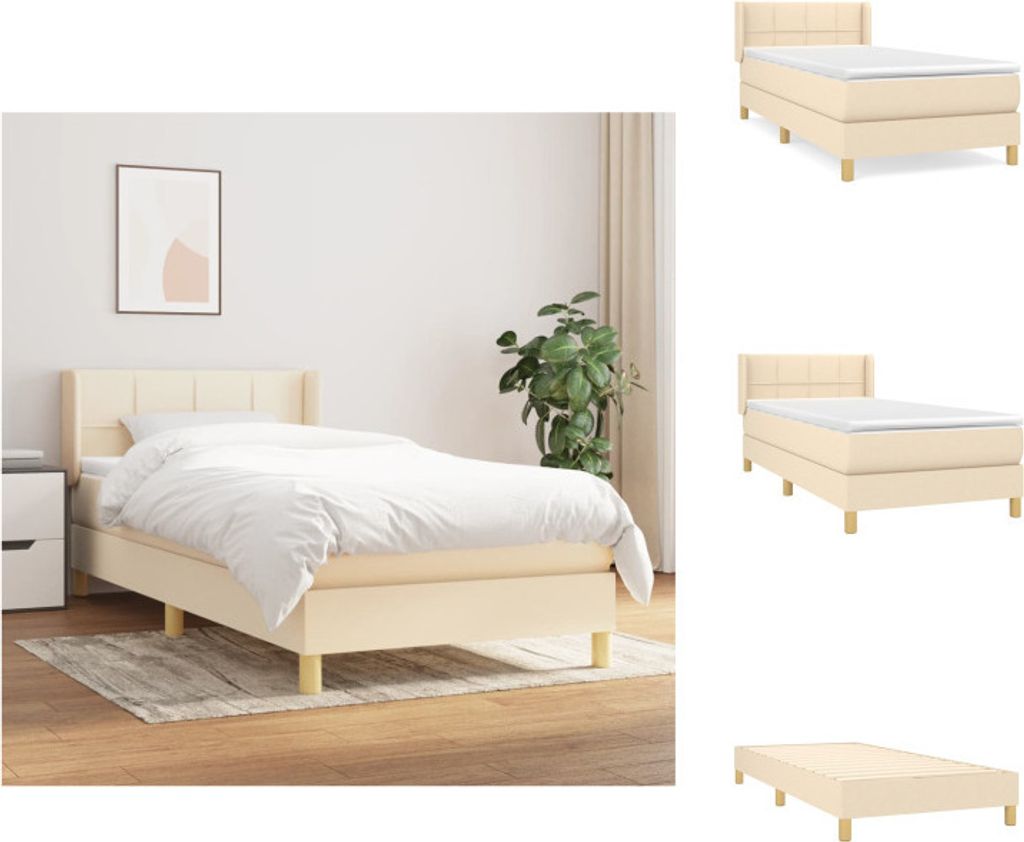 vidaXL Boxspringbett mit Matratze Creme 90x190 cm Stoff - Betten & Bettgestelle
