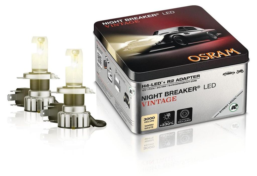 2x OSRAM H4 + R2 NIGHT BREAKER LED VINTAGE teplá bílá žlutá Obrázek produktu 
