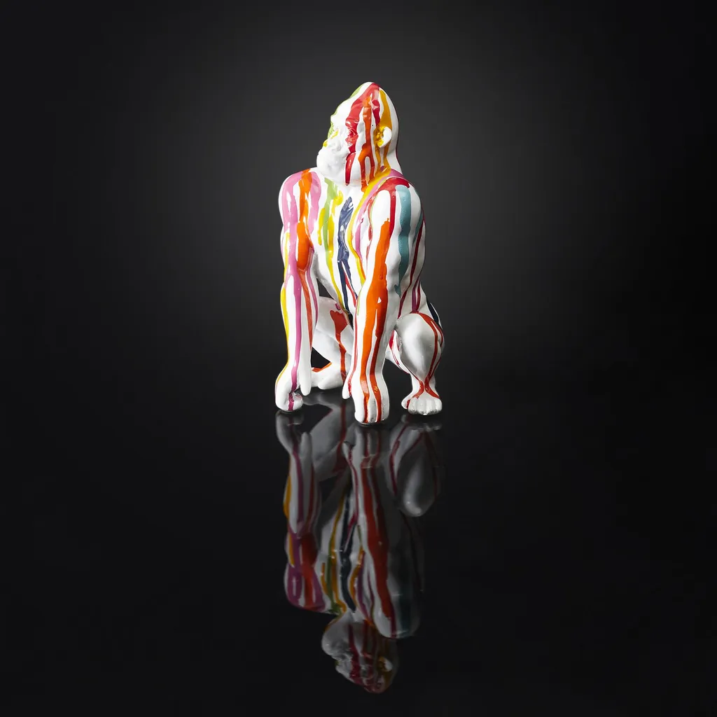 Sculpture de Gorille Décorative Blanche 24cm Effet Rainbow Design - 3
