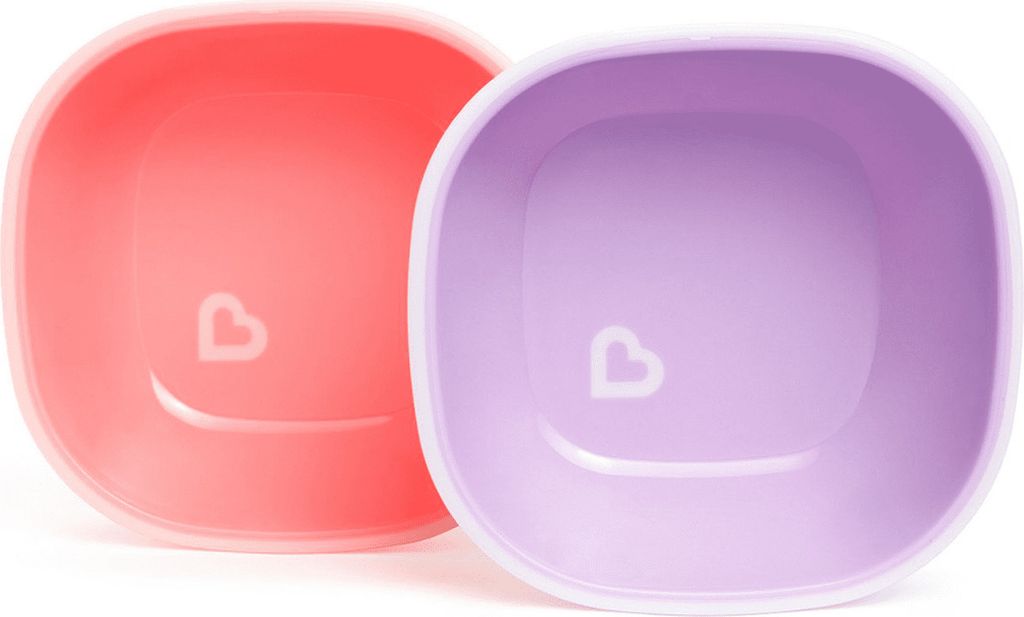 Munchkin Kindergeschirr Schalen - Rutschfeste Schalen - Tiefe Wände - Spülmaschinen- und mikrowellenfest - Pro 2 Stück - Ab 6 Monaten - Lila/Pink