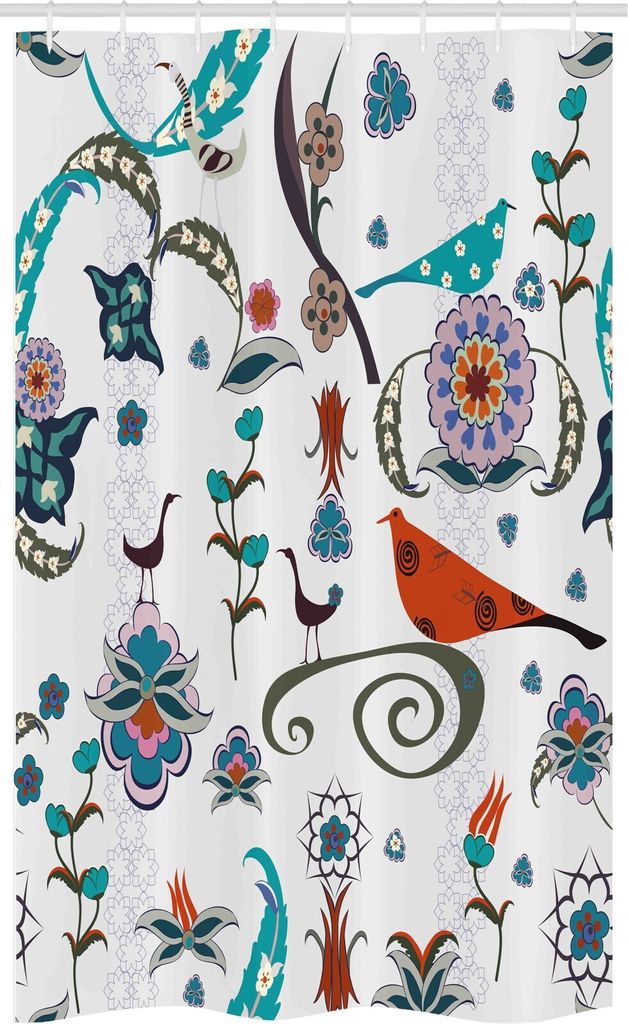 ABAKUHAUS asiatisch Schmaler Duschvorhang, Bunte Blumen-Strudel, Badezimmer Deko Set aus Stoff mit Haken, 120 x 180 cm, Mehrfarbig