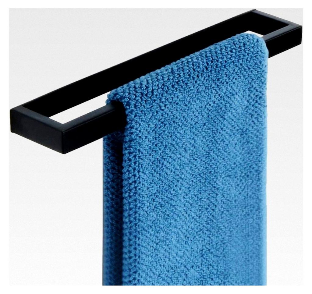 Handtuchhalter ohne Bohren, schwarz, selbstklebend oder zum Bohren, Wandmontage, Edelstahl, Badetuchhalter für Badezimmer und Küche, 30 cm