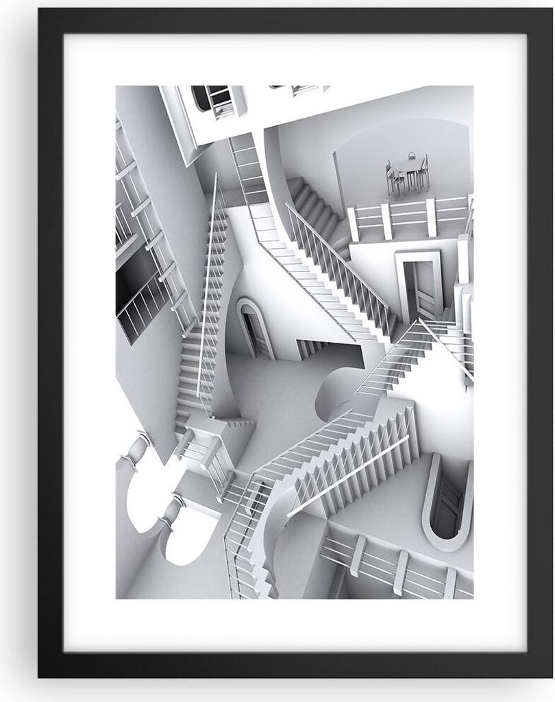Gerahmtes Poster - Schwarzer Rahmen - Wissenschaft Illusion Treppen - 30x40 cm - Wand Bild - Wanddeko - Wandbilder - Wandposter - Bilderrahmen - Bi...