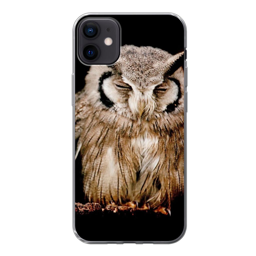 MuchoWow Handyhülle Schutzhülle Hülle für iPhone 12 mini Eule - Vogel - Schwarz Silikon Softcase Handy Hülle - Bild