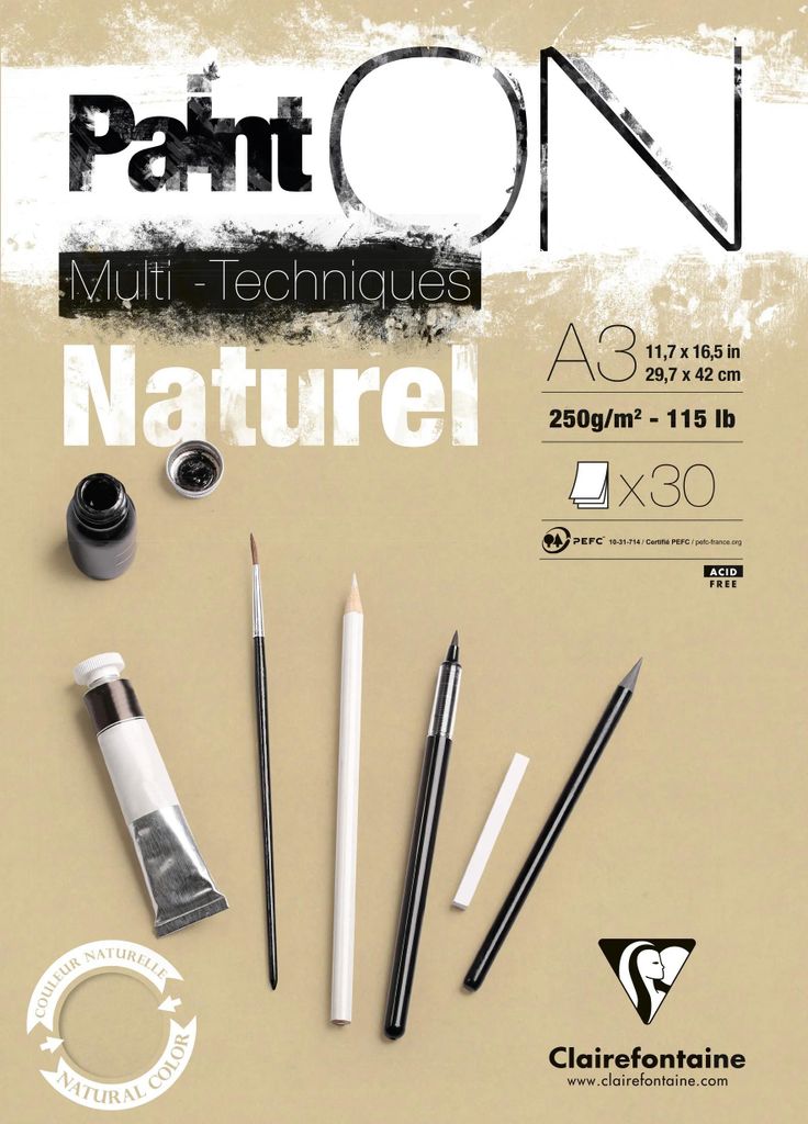 Clairefontaine 2x PaintON Naturel, Block A3, kopfseitig , 30 Blatt, Sand 96541C