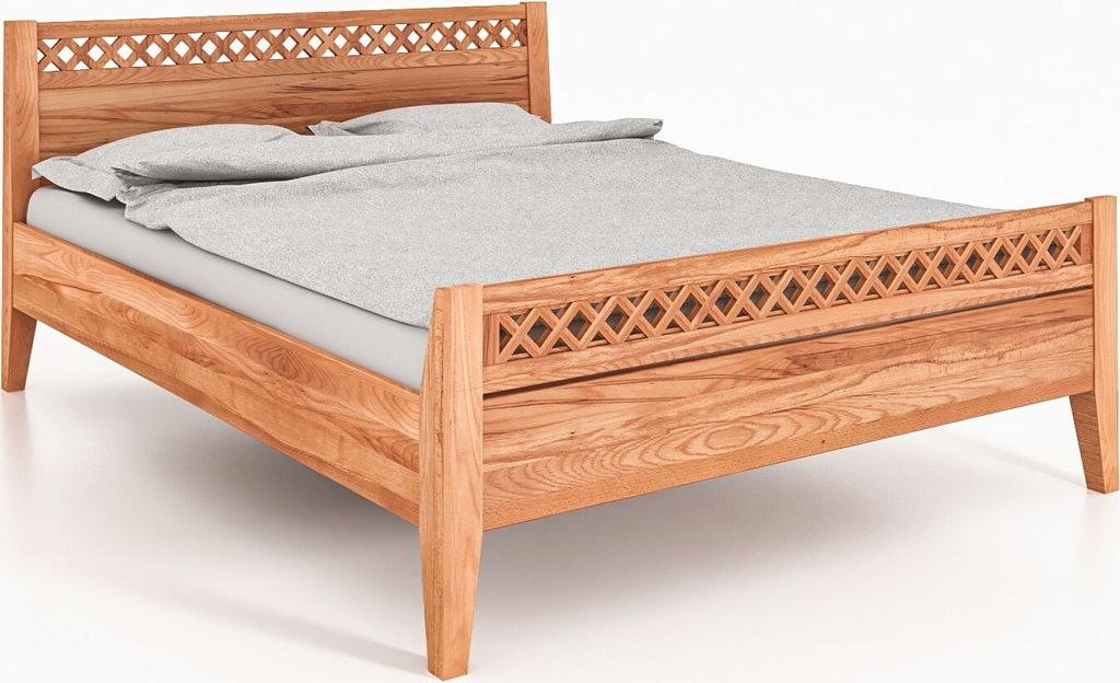 Bett ODYS 200 x 190 aus Massivholz, mit Holzkopfteil, Naturgeölt