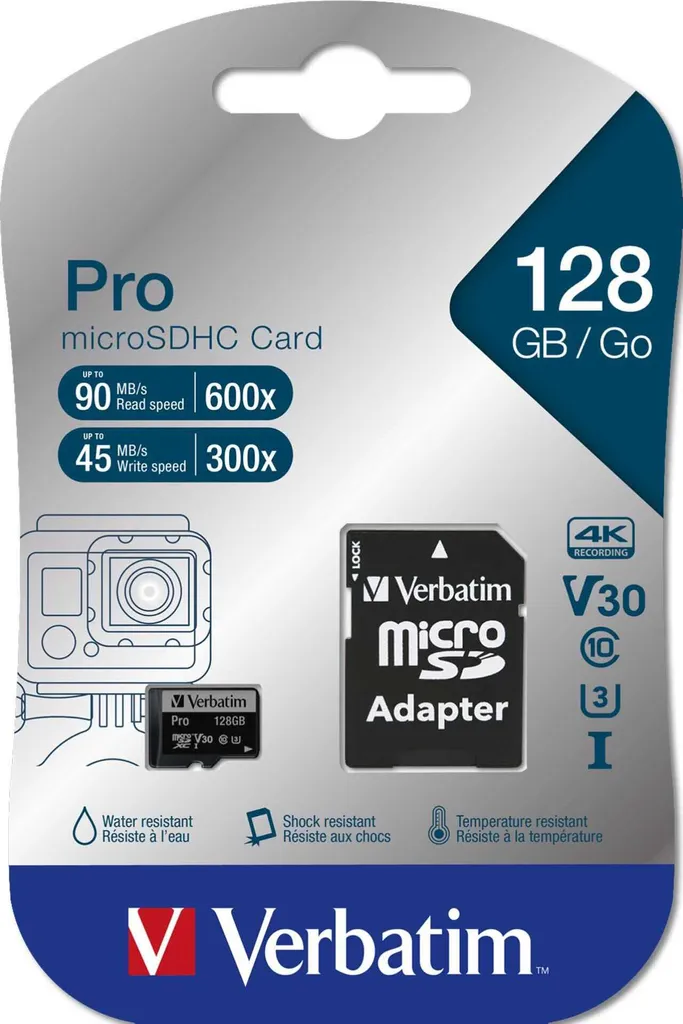 Verbatim microSDXC Pro 128GB Classe 10 UHS-I con Adattatore SD per 4K