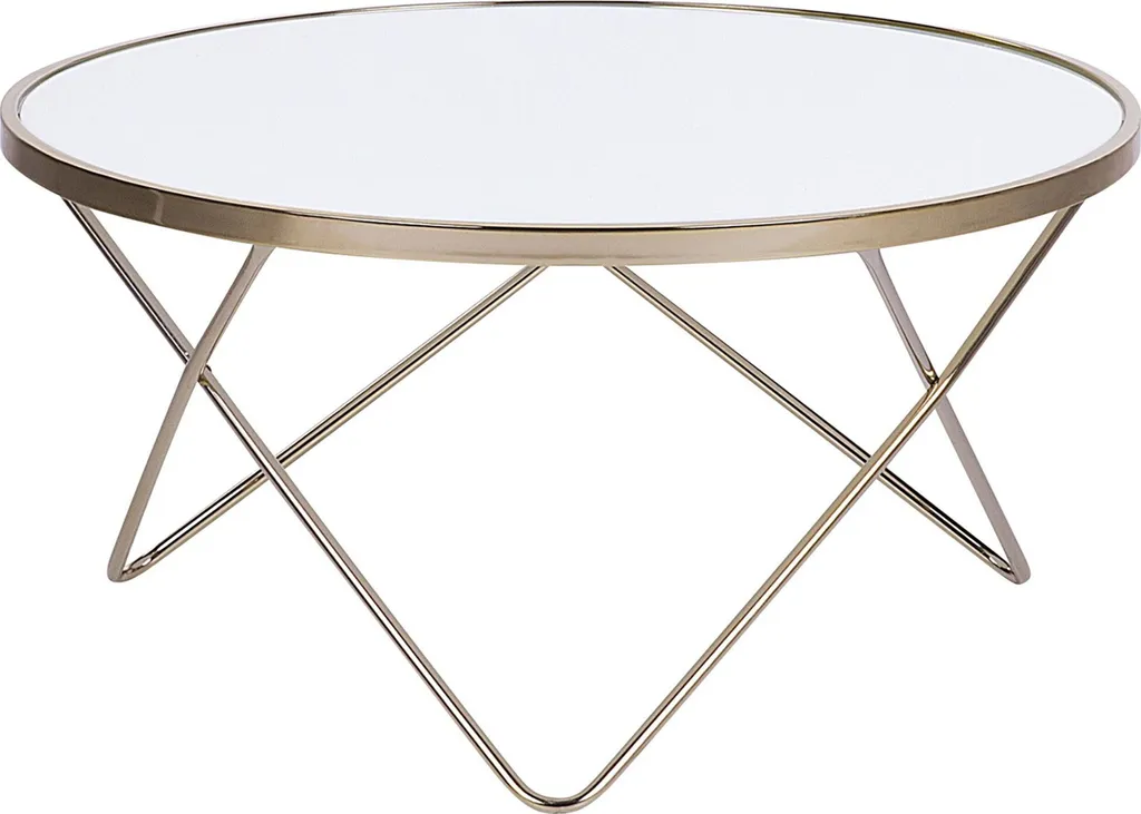 Table basse verre trempé blanc anti-rayures avec finitions dorées