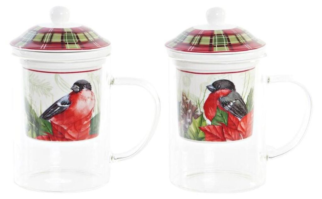 Teetasse DKD Home Decor Fugl Kristall Porzellan Rot (300 ml) (2 Stück)
