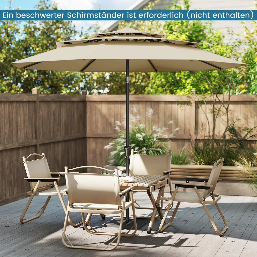 Parasol de marché 300cm Beige pour Jardin - Protection Solaire avec Manivelle - 2