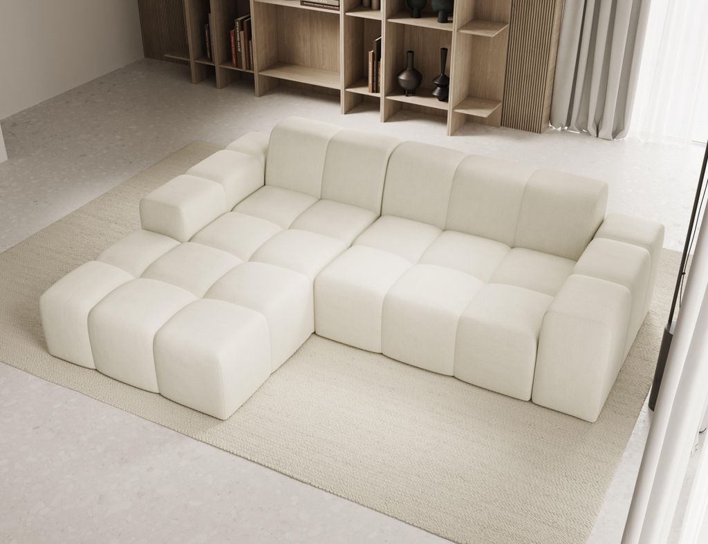 Sofa ohne Schlaffuktion, Ecksofa L-Form Veloursstoff, Links Sofa, Beige Fogo