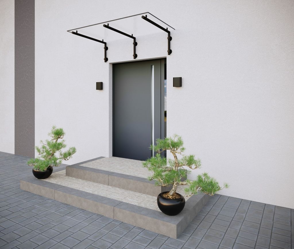Glasvordach Haustür VSG Klarglas 3 Halter 200x90cm GlasHomeCenter