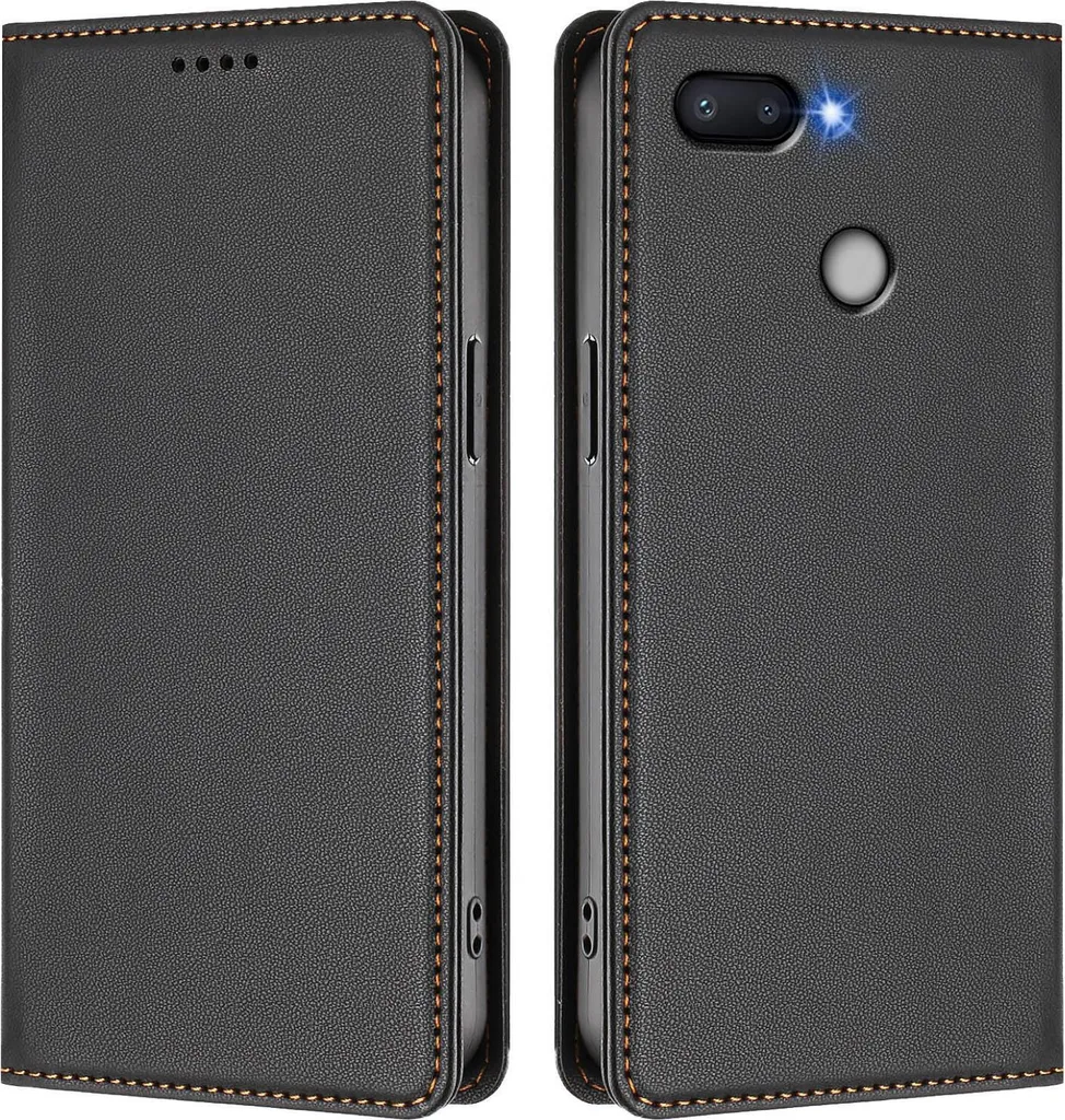Custodia Xiaomi Redmi 6 6A Elegante: Pelle Nera con Chiusura Magnetica
