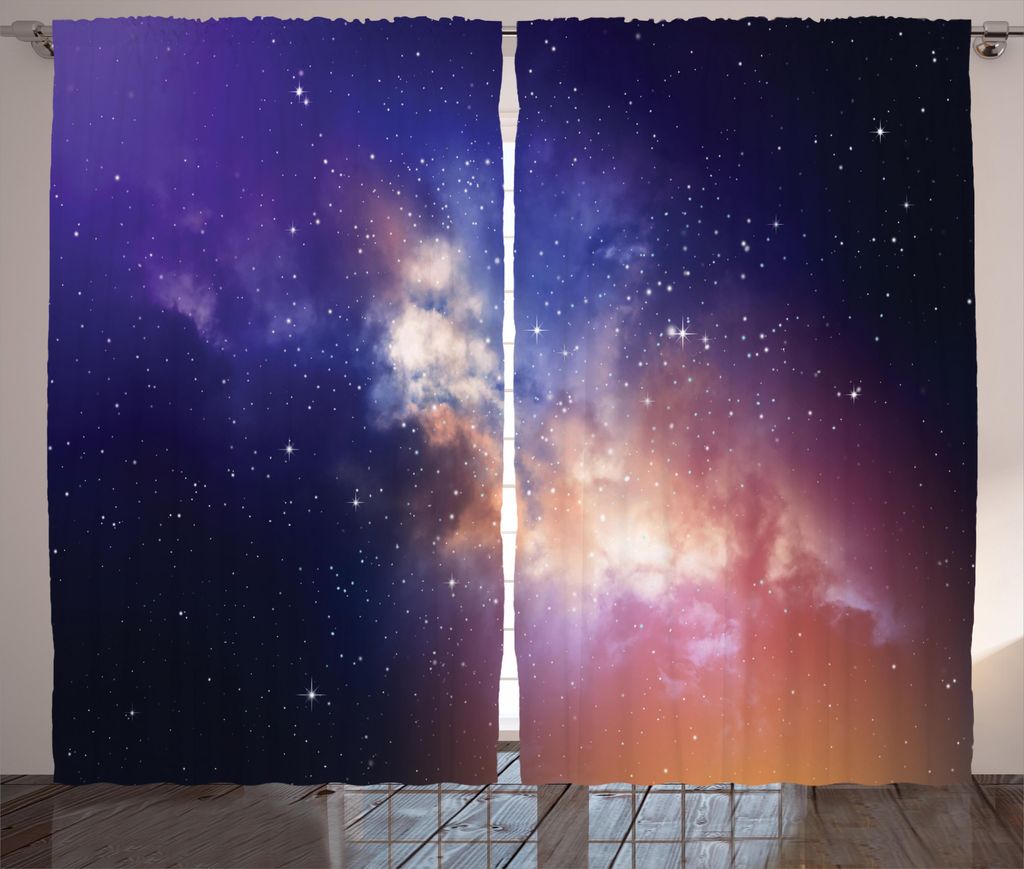 ABAKUHAUS Platz Rustikaler Gardine, Sterne in Supernova Sky, Schlafzimmer Kräuselband Vorhang mit Schlaufen und Haken, 280 x 175 cm, Dunkelblau Vi...