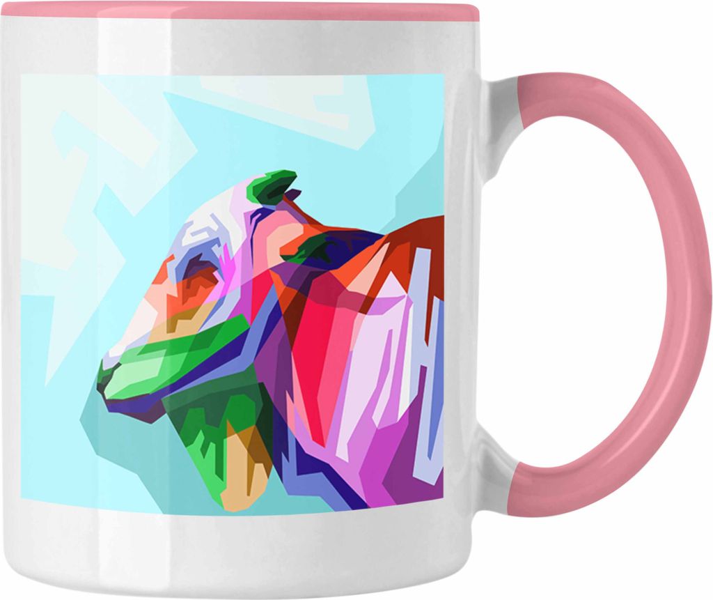 Trendation - Kuh Tasse Polygon Geometrisch Grafik Geschenk für Landwirt Bauern Lustig Grafiken (Rosa)