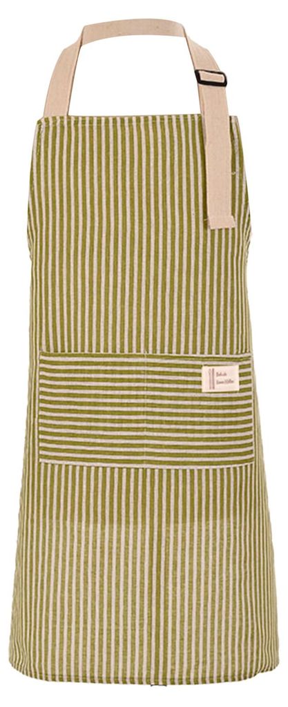 Gestreifte Küchenschürze aus Baumwoll-Leinen-Mischgewebe mit Tasche, atmungsaktiv, wasser- und ölabweisend, verstellbar, für Damen und Herren, ...