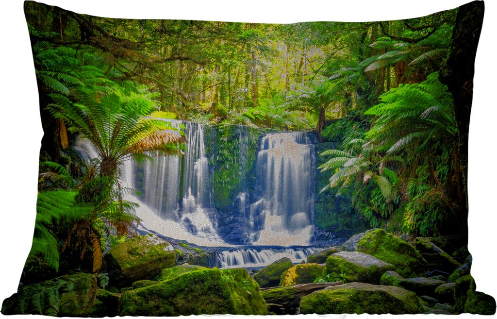 MuchoWow Outdoor Kissen - Dschungel - Wasserfall - Australien - Pflanzen - Natur - 50x30 cm - Wetterfest - Lounge Kissen - Sofa kissen - Wohnzimm...