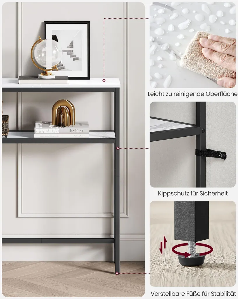 Console étroite de 120 cm avec étagère et structure métallique robuste - 6
