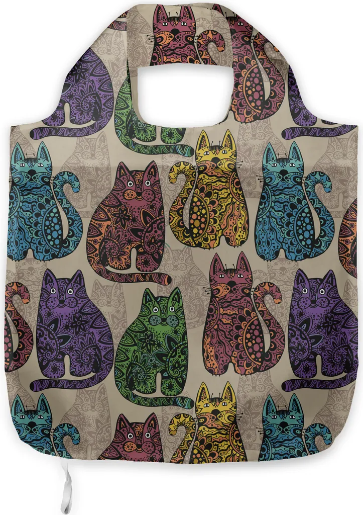 ABAKUHAUS Borsa Gatti Colorati - Shopping Bag in Tessuto Lavabile