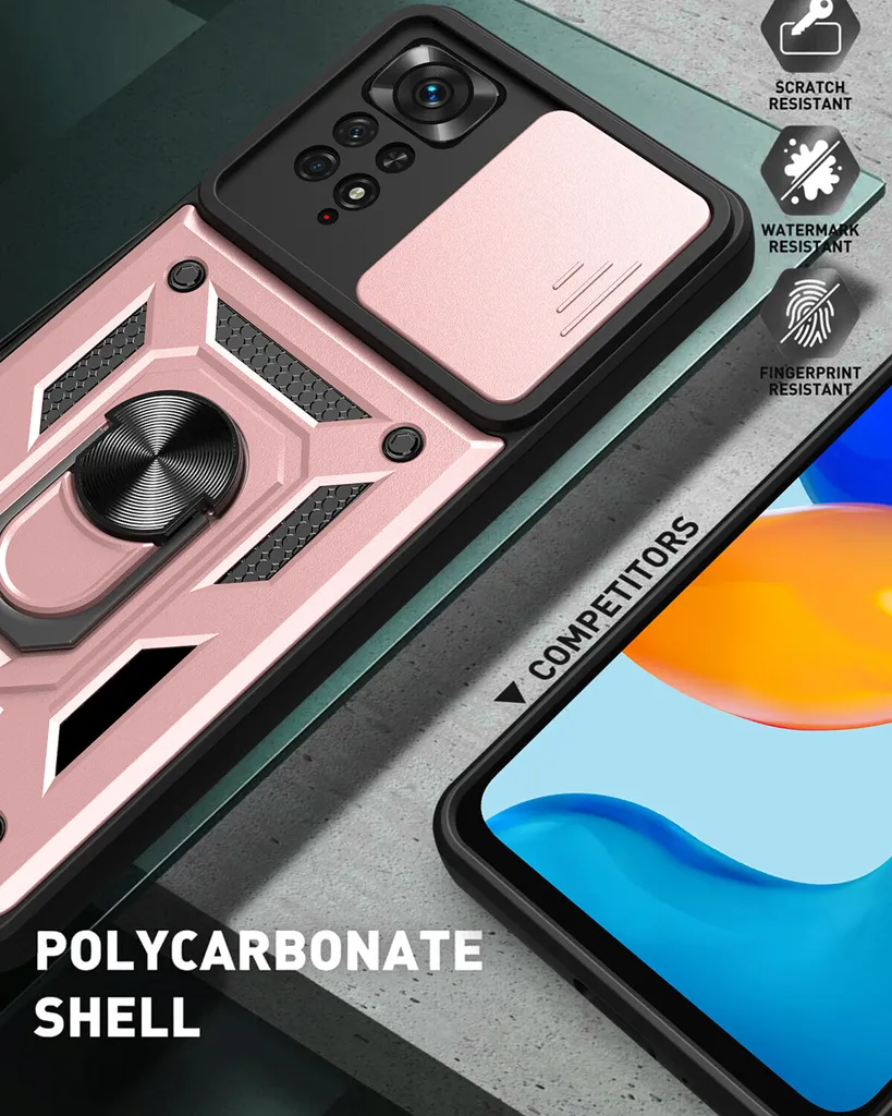 Custodia Redmi Note 11 Pro: Rosso Vibrante, Anello e Protezione Obiettivo - 5